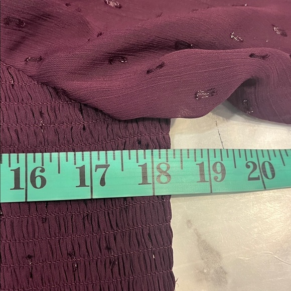 EXPRESS Purple Sparkle Long Sleeve Elastic Smocked Puff Shoulder Blouse XL - Picture 11 of 12